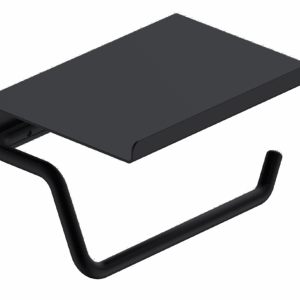 Porta-rollo negro mate de papel higiénico con repisa