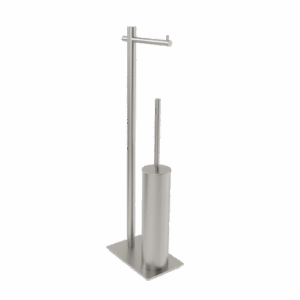 Escobillero con porta-rollo de pie en acero inox. S.316
