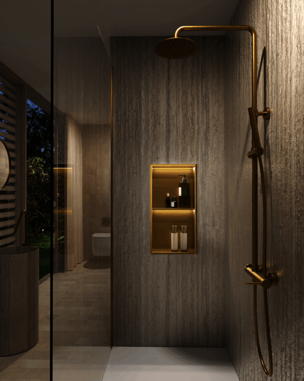 Hornacina vertical con luz led en oro cepillado